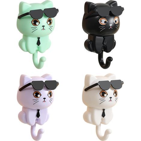 Ganchos con diseño de gato de dibujos animados (4 piezas), ganchos creativos y bonitos, ganchos para el hogar, ganchos decorativos, percheros (1/5)