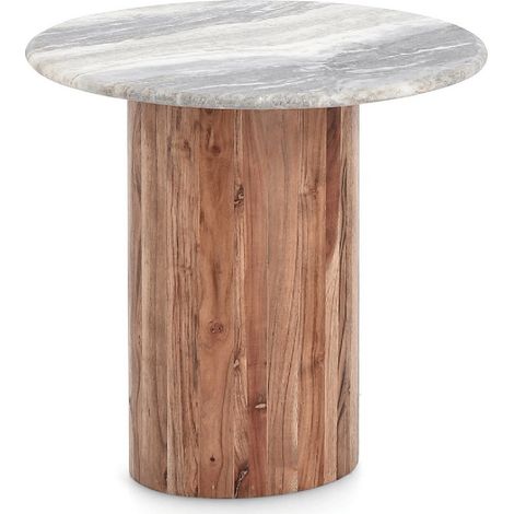 Tavolino eloy, piano in marmo, base in legno di acacia Ø 45 x 44 cm