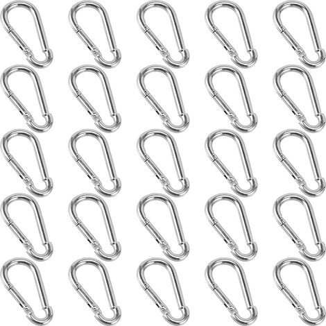 Lot de 25 mousquetons de 40 x 4 mm, porte-clés mousquetons, petits mousquetons de pompiers, mousquetons à ressort pour sacs à dos, laisses pour chiens, camping, pêche, voyages (1/5)