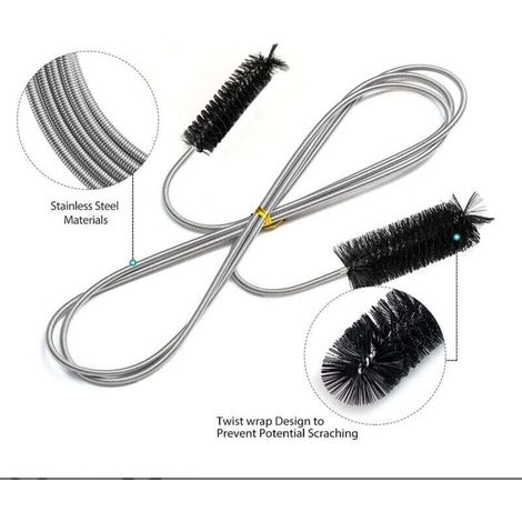 Brosse de nettoyage flexible pour tube d'alimentation - Outil de nettoyage de tuyau - Noir(2M) (1/4)