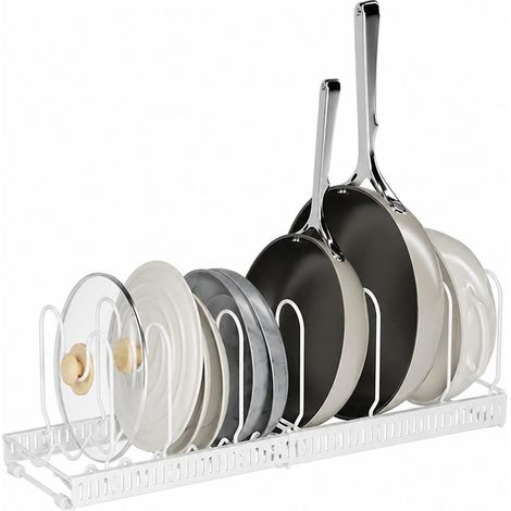 Étagère à casseroles extensible, blanc ivoire, 7 boucles, réglable, organisateur de cuisine de comptoir (1/5)