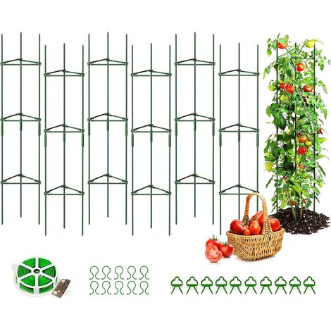 6 x Tomato Stakes Tall 120 cm Garden Plant Support with Twist Tie and Clips Climbing Plant for Tomatoes, Roses, Climbing Plants, Cucumber, Garden (Green) (1/5)