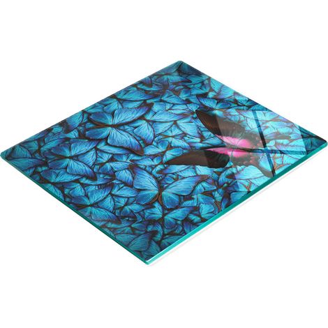 Tabla de cocina de vidrio templado con gr谩ficos decorativos de mariposa negra, 60x52 cm.