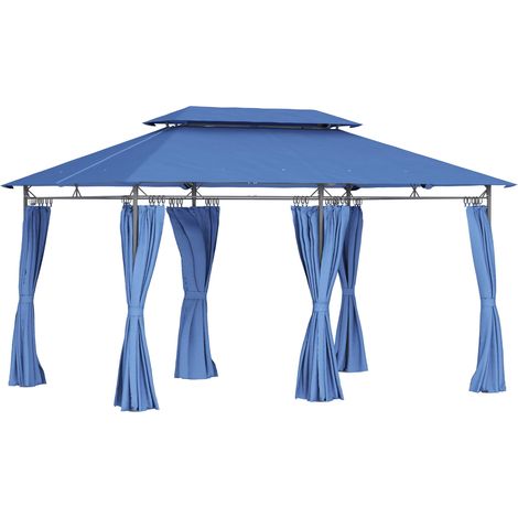 Tonnelle de jardin 3 x 4 m tente de réception avec 6 rideaux amovibles à double toit pour patio, festival, bleu foncé