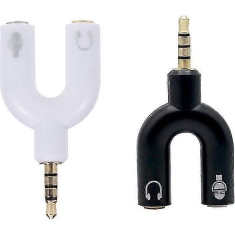 Adaptateur répartiteur audio 3,5 mm, lot de 2, matériau PVC blanc, plaqué or 24 carats, répartiteur pour casque et microphone pour smartphones et ordinateurs portables. (1/5)