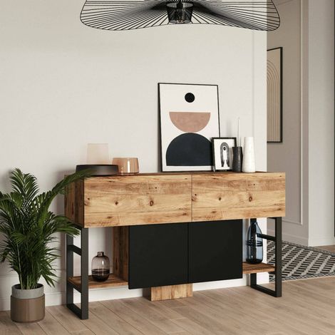 Dmora - Konsolentisch Helene, Ausziehbarer Mehrzwecktisch, Eingangskonsole, Regal mit Erweiterungen, 139x43h84 cm, Eiche, mit verstärkter Verpackung (1/5)