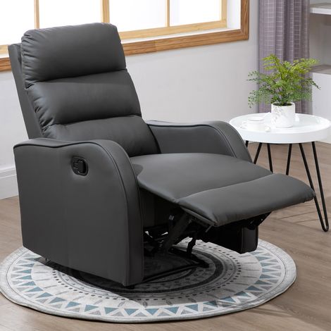 Sillón Relax Reclinable Sofá Relax Tapizado en PU con Reposapiés Retráctil para Dormitorio Salón 65x89x100 cm Gris (1/5)