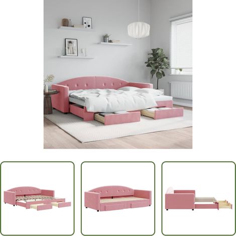 Canapé-lit - Lit de jour avec gigogne et tiroirs sans matelas rose 90x200 cm (1/5)