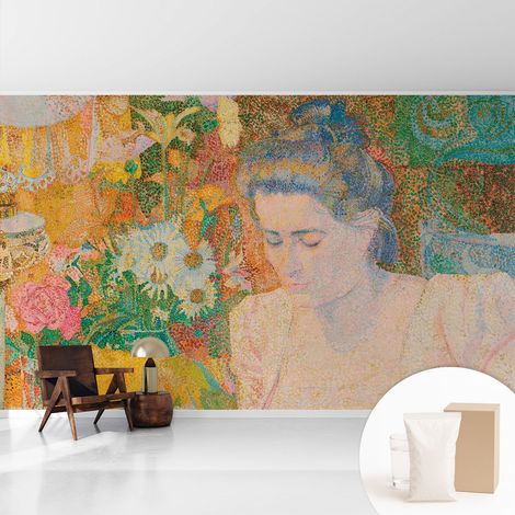 Tapete Vliestapete mit Kleber - abwaschbar - Tapete mit Motiv - trendige Wanddeko - elegant Fototapete  Blumenporträt 416x254 cm