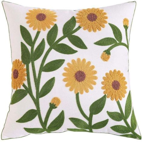 Dekorative, bestickte Kissenbezüge 45x45cm mit gelben Blättern aus Baumwolle, dekorativ für Schlafzimmer, Sofas und Wohnzimmer