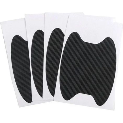 (Noir) Lot de 4 autocollants de portières de voiture en fibre de carbone résistante aux rayures, film de protection pour poignées de voiture, accessoires de style extérieur (1/4)