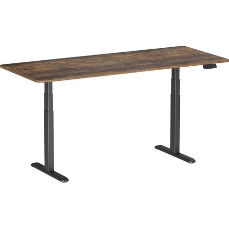 Bureau motorisé assis-debout 180x75cm, Plateau brun rustique à bords arrondis/Pied noir