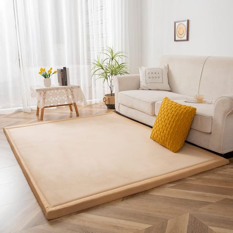 Tapis en Velours Corail, de 3 cm d'épaisseur, antidérapant, à Poils Courts et Moelleux, Moderne, Doux, Parfait pour Le Yoga, l'exercice et Ramper (Marron, 200 x 200 cm) (1/5)