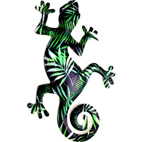 Sculpture murale en métal représentant un gecko, idéale pour la chambre, le salon, le bureau ou le jardin.