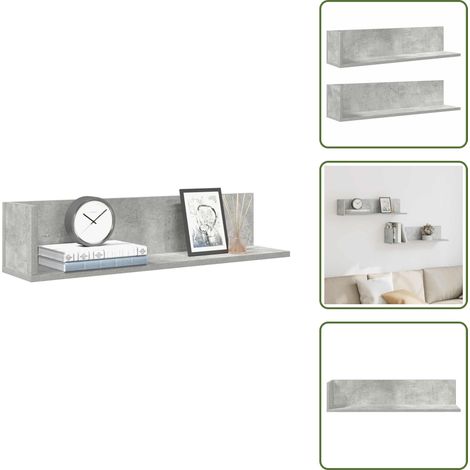 The Living Store Wandregale 2 Stk. Betongrau 75x16,5x16,5 cm Holzwerkstoff - Holzwerkstoff (1/5)