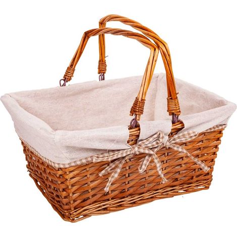 Cesta mimbre forrado con asa abatible marrones 38x30x17/30 (1/5)