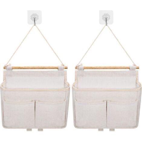 Wall Storage Bag, 2pcs Hanging Bag Pocket Organizer (Beige) (1/5)