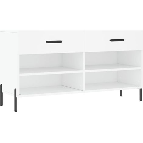 Banc à chaussures bottes commode étagère meuble entrée rangement 102 x 35 x 55 cm bois d'ingénierie blanc