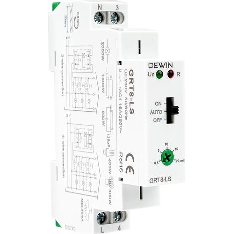 Relais temporisé 230V, GRT8-LS minuterie d'éclairage d'escalier sur rail DIN, interrupteur d'éclairage de couloir à retard de 0,5 à 20 minutes 16 A CA 230 V (1/5)