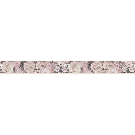 Pink Floral Wallpaper Border Self Adhesive Grey Cream Flower Vinyl 5 Meter (1/4)