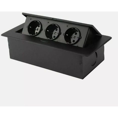 Prise encastrable de table noire 3 prises 230V 16A 3600W, prise escamotable pour cuisine, bureau et plan de travail (1/5)