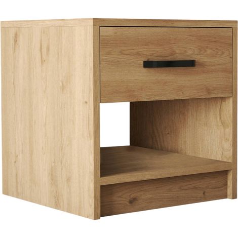 Comodino Noul, un Cassetto, 2 Ripiani, Apertura Scorrevole, 52x45x47h cm Marrone Quercia