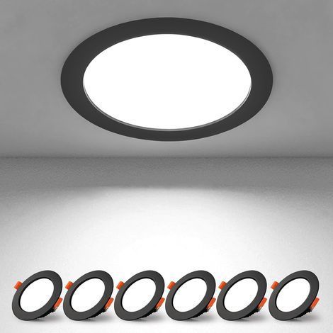 Lot de 6 Spot LED Encastrable Noir 7W IP44 Blanc Froid 6000K Plafond Salle de Bain Cuisine (1/5)