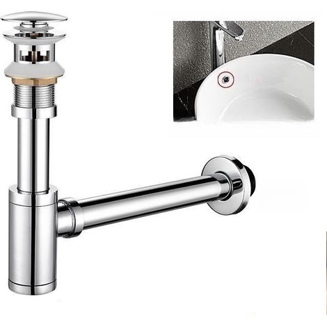 GROOFOO Laiton Siphon de Lavabo+Bonde de Lavabo Pop-up,Universel Siphon Design 45 x 40/50mm,Extensible Tube d'extension,Anti Odeur Anti-fuite (Modèle A Chromé Avec Trop-plein)