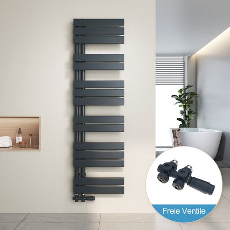 Heilmetz Radiador de Baño y Multiblock set Calentador Secatoallas Calentador de Toallas Antracita 140x40cm + Antracita Válvula