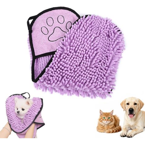 Serviette de Bain pour Chien, Serviette pour Chien en Microfibre Chenille, Serviettes pour Animaux de Compagnie, Serviettes pour Animaux de Compagnie Super Absorbante, Épaissir (Violet) (1/5)