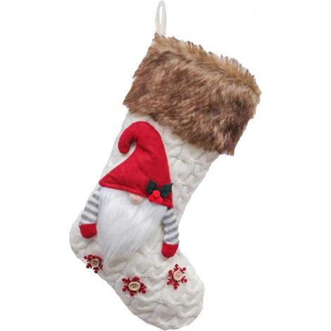 1 chaussette de Noël tricotée, chaussette Père Noël à suspendre à la main (1/5)