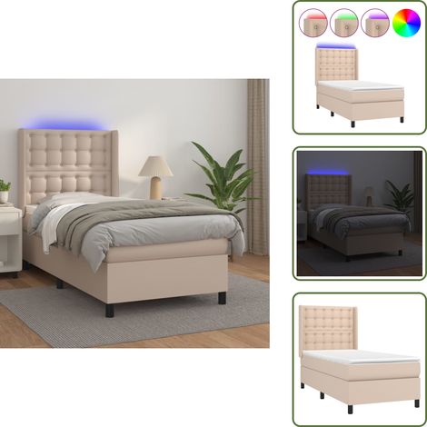 The Living Store Sommier à lattes de lit matelas LED Cappuccino 90x200cm - Lit Capitonné - Lit Avec Éclairage Led - Lit Double - Matelas À Ressorts Ensachés - Tête De Lit Ajustable