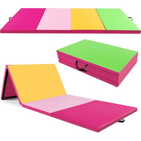 Tapis d'exercice pliant en cuir PU 4 panneaux avec poignées de transport - vert (1/5)