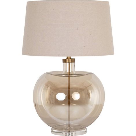 Lampe à poser design ambre verre et métal style contemporain - Ambre transparent et beige naturel (1/3)