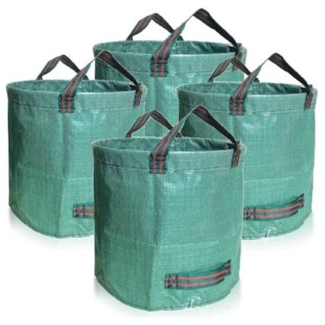 Lot de 4 sacs de jardinage - Sacs à déchets verts de 500 L avec fond renforcé - Sacs de jardinage robustes, poubelles réutilisables, pour gazon, feuilles, déchets verts (500 l (lot de 4), Vert) (1/4)
