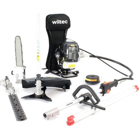 Wiltec Multiherramienta de jardín 4-en-1 con motor 2 tiempos incl. alargador cortasetos y podadora