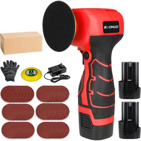 Rénovateur de phares sans fil, mini polisseuse portable 2 batteries + 1 chargeur – lustrage, dérouillage, ponçage bois, entretien auto multifonction – Kit polisseuse lithium-ion rouge (1/2)