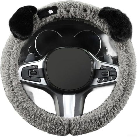 Housse de volant en peluche artificielle de dessin animé conçue pour s'adapter aux roues de 38 cm, avec toucher chaud et stabilité de préhension (B) (1/5)
