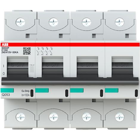 Disjoncteur S804B 4P 100A Courbe C Raccordement à vis - 16KA (6Modules) 2CCS814001R0824 ABB 745446 (1/3)
