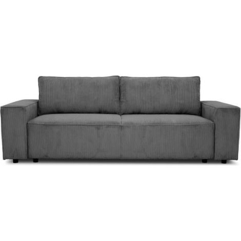 Canapé convertible 3 places JOSH - Velours côtelé Anthracite - Coffre de rangement - L 197 x P 117 x H 65 cm