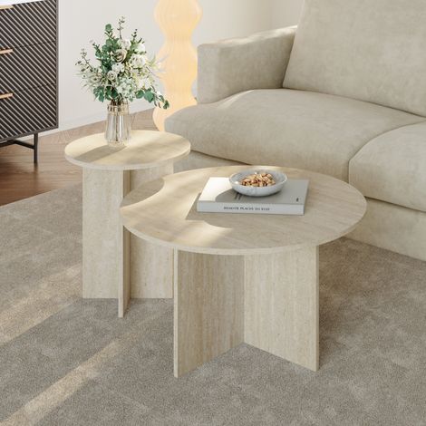 Beistelltisch 2er Set Verummetka Travertin [en.casa] (1/5)