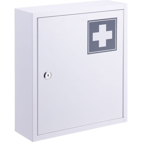 Armoire à pharmacie Relaxdays, verrouillable, 3 compartiments, HxLxP: 36x31,5x10 cm, pour médicaments, blanc/gris