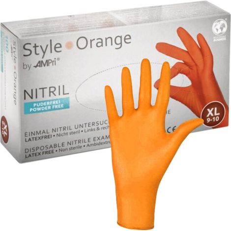 Gants en nitrile orange Ampri Style XL, lot de 100. (1/5)