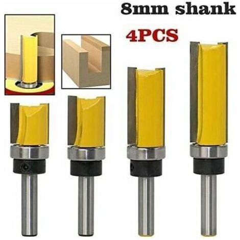 Set di 4 punte per fresatrice da copiare, punta per legno con gambo da 8 mm e lama da 38 mm, acciaio legato di alta qualità per la lavorazione manuale del legno massello/truciolato/MDF, giallo (1/5)