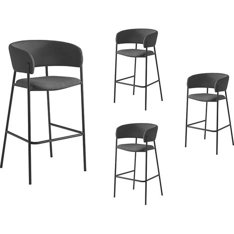 Lot de 4 tabourets de bar BOLD en velours côtelé avec pieds noirs - Gris foncé (1/5)