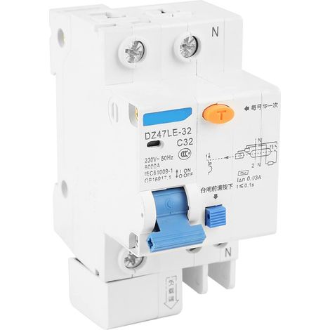 Disjoncteur Différentiel 32A 30mA 230V RCCB Disjoncteur de Courant Compact avec Protection contre les Courts-circuits de Surcharge pour la Construction Technique (1/5)