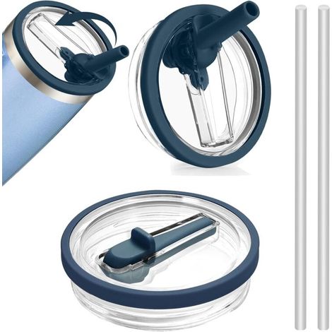 Lot de 2 couvercles de rechange étanches bleu foncé (8,5 x 8,5 x 1,5 cm) pour gobelets de 30 oz, couvercles étanches avec 2 pailles (1/5)