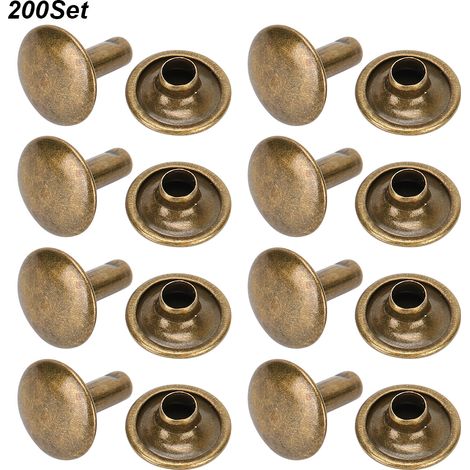 Lot de 200 rivets à double tête, ronds, clous, fer, boutons pour jeans, chaussures, sacs et vêtements en cuir, 10 x 10 mm, bronze (1/5)