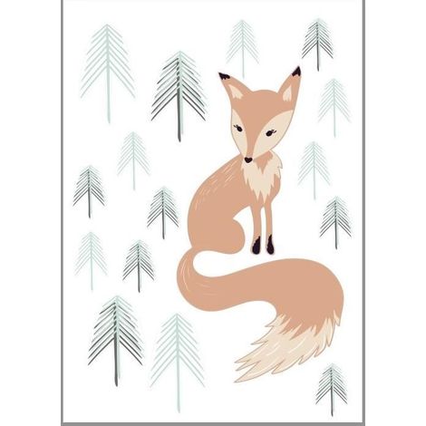 Sticker Autocollant Décoratif Renard entre Sapins 48x68cm, Décoration Murale pour Maison et Bureau (1/5)