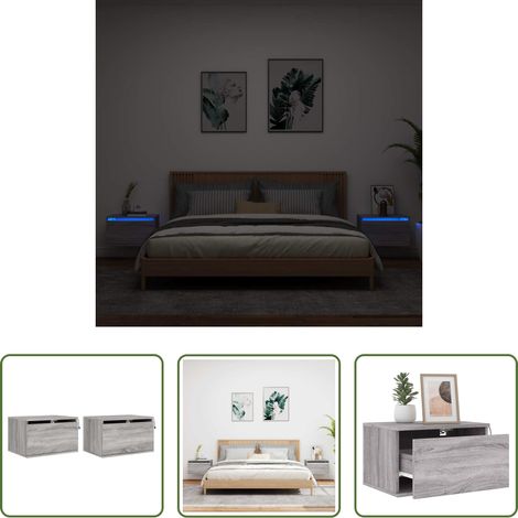 LED-Leuchten - Wand-Nachttische mit LED-Leuchten 2 Stk. Grau Sonoma (1/5)